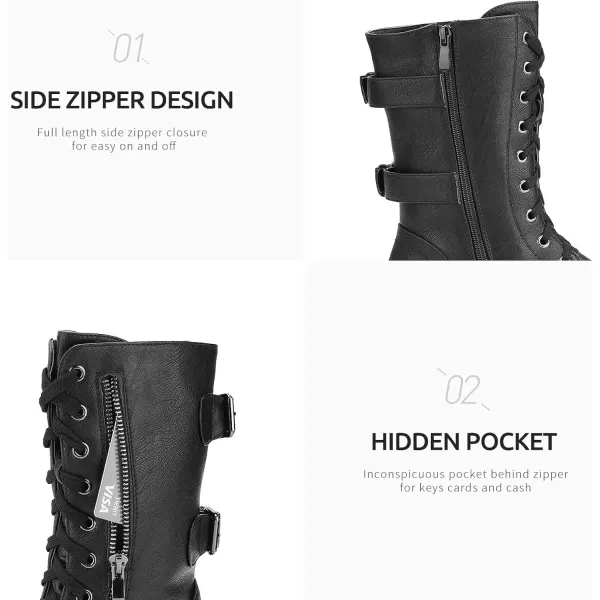 imageDREAM PAIRS Womens Faux Fur Lined Mid Calf Riding Combat BootsBlack