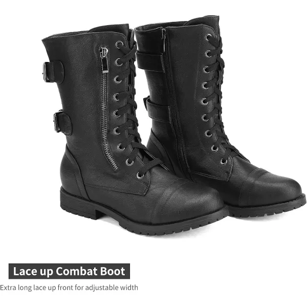 imageDREAM PAIRS Womens Faux Fur Lined Mid Calf Riding Combat BootsBlack