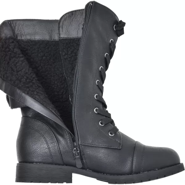 imageDREAM PAIRS Womens Faux Fur Lined Mid Calf Riding Combat BootsBlack