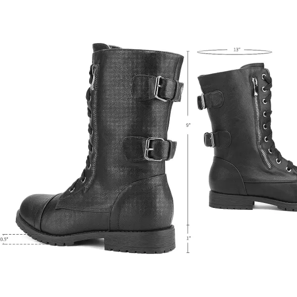 imageDREAM PAIRS Womens Faux Fur Lined Mid Calf Riding Combat BootsBlack