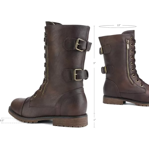 imageDREAM PAIRS Womens Faux Fur Lined Mid Calf Riding Combat BootsBrown