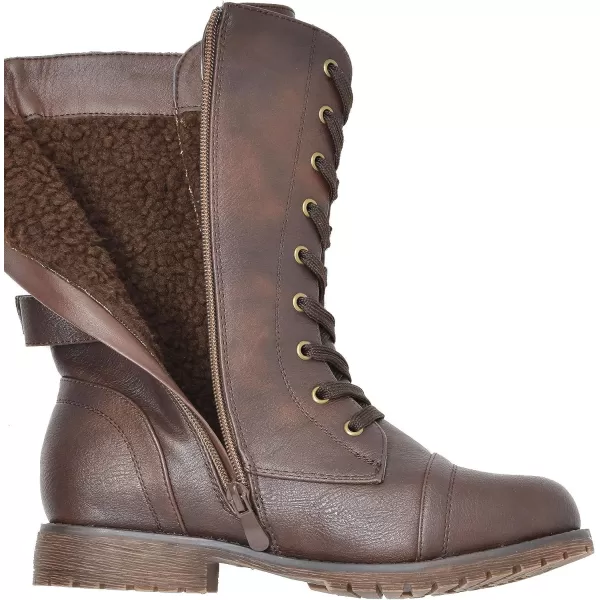 imageDREAM PAIRS Womens Faux Fur Lined Mid Calf Riding Combat BootsBrown