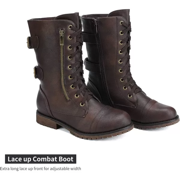 imageDREAM PAIRS Womens Faux Fur Lined Mid Calf Riding Combat BootsBrown