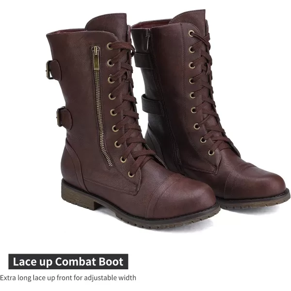 imageDREAM PAIRS Womens Faux Fur Lined Mid Calf Riding Combat BootsBurgundypu