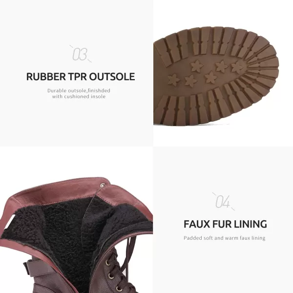 imageDREAM PAIRS Womens Faux Fur Lined Mid Calf Riding Combat BootsBurgundypu