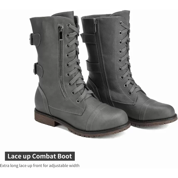 imageDREAM PAIRS Womens Faux Fur Lined Mid Calf Riding Combat BootsGreypu