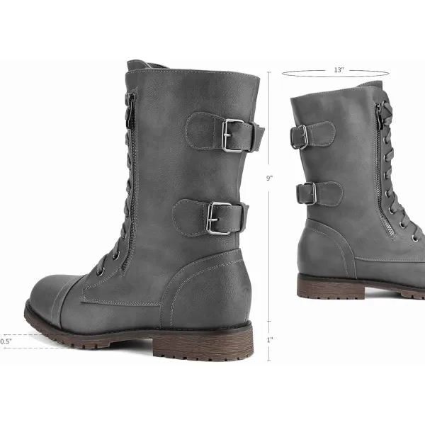 imageDREAM PAIRS Womens Faux Fur Lined Mid Calf Riding Combat BootsGreypu
