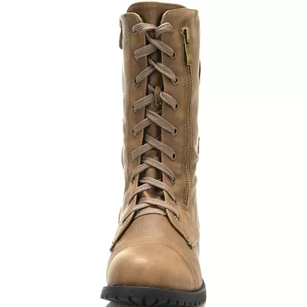 imageDREAM PAIRS Womens Faux Fur Lined Mid Calf Riding Combat BootsKhaki