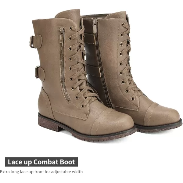 imageDREAM PAIRS Womens Faux Fur Lined Mid Calf Riding Combat BootsKhaki