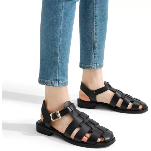 imageDREAM PAIRS Womens Fisherman Gladiator Woven Flat Sandals for SummerBlackpu