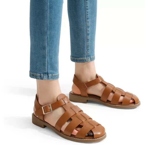 imageDREAM PAIRS Womens Fisherman Gladiator Woven Flat Sandals for SummerBrownpu