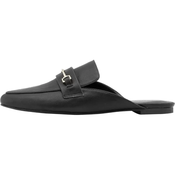 imageDREAM PAIRS Womens Flat Mules Buckle Pointed Toe Backless Slip on Slides Loafer ShoesBlackPu