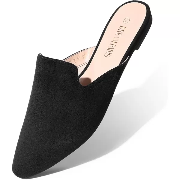 imageDREAM PAIRS Womens Flat Mules Pointed Toe Backless Loafer ShoesBlackSuede