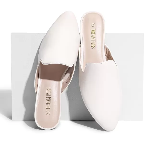 imageDREAM PAIRS Womens Flat Mules Pointed Toe Backless Loafer ShoesWhitePu