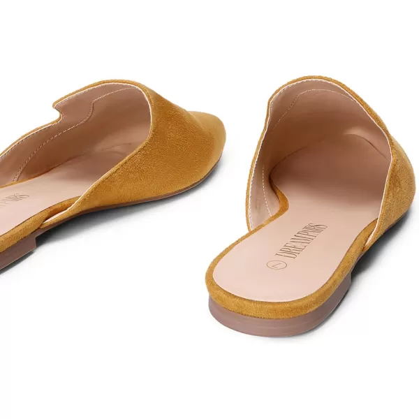 imageDREAM PAIRS Womens Flat Mules Pointed Toe Backless Loafer ShoesYellowSuede