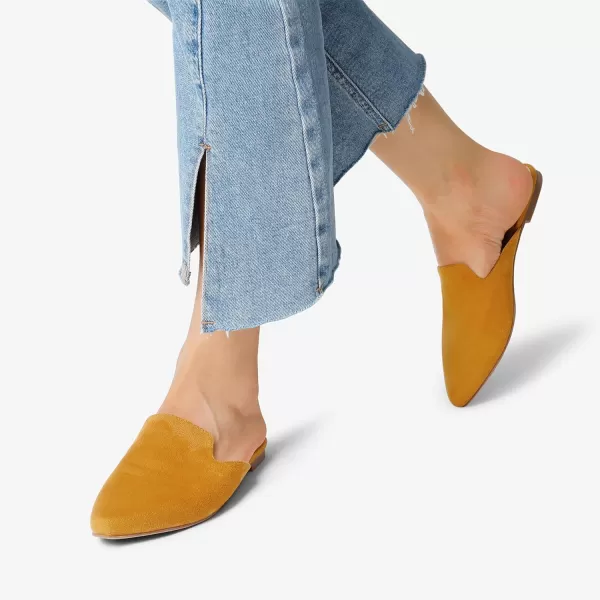 imageDREAM PAIRS Womens Flat Mules Pointed Toe Backless Loafer ShoesYellowSuede