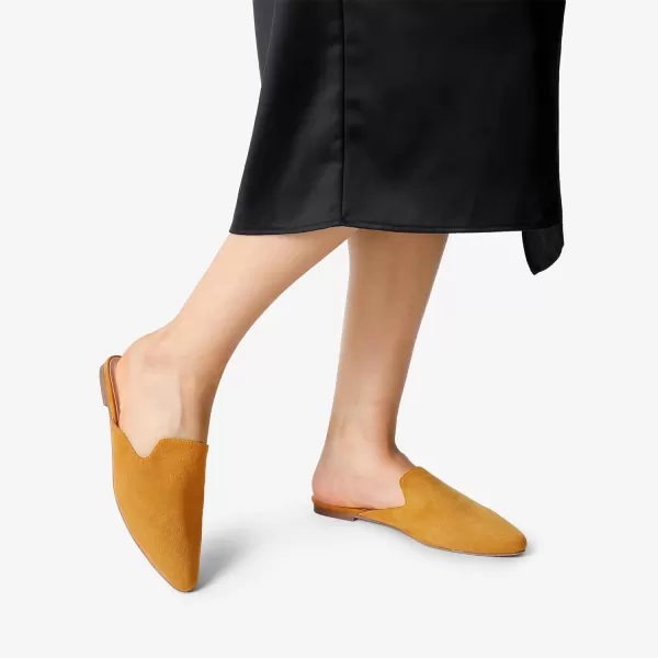 imageDREAM PAIRS Womens Flat Mules Pointed Toe Backless Loafer ShoesYellowSuede