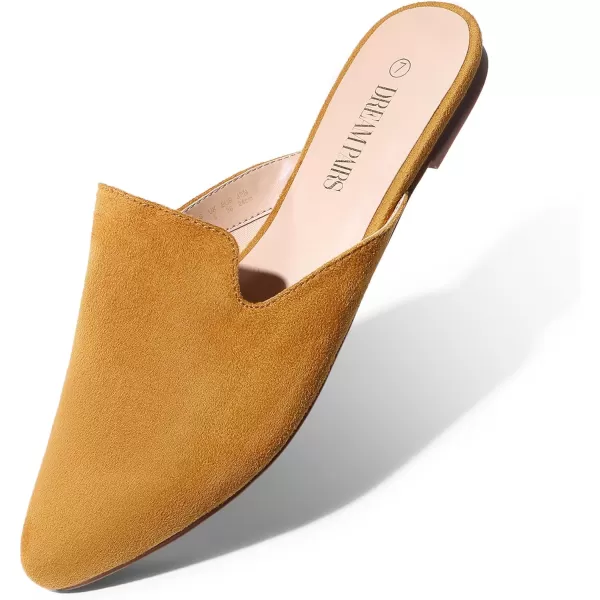 imageDREAM PAIRS Womens Flat Mules Pointed Toe Backless Loafer ShoesYellowSuede