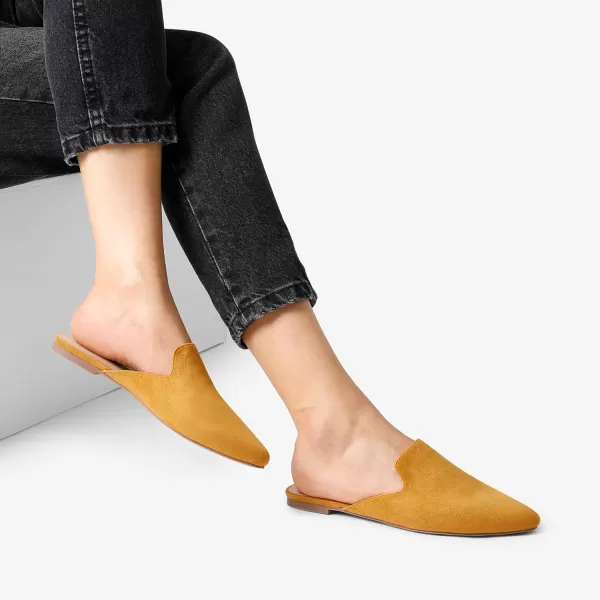 imageDREAM PAIRS Womens Flat Mules Pointed Toe Backless Loafer ShoesYellowSuede