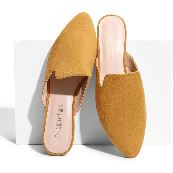 imageDREAM PAIRS Womens Flat Mules Pointed Toe Backless Loafer ShoesYellowSuede