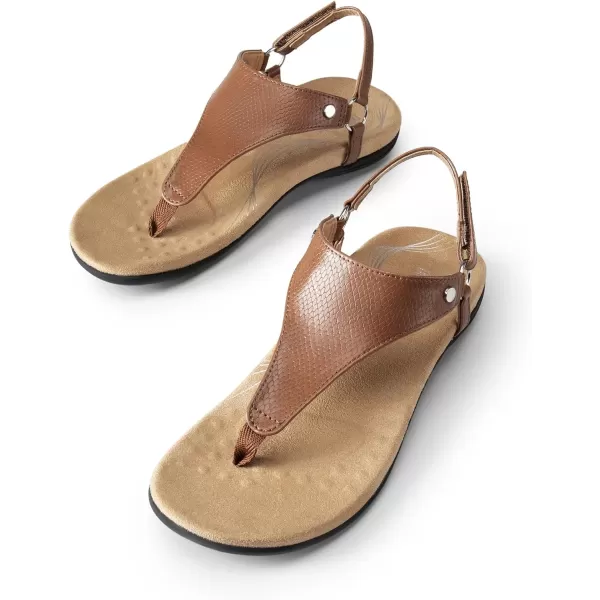 imageDREAM PAIRS Womens Flat Sandals Arch Support Orthopedic Comfortable Soft Cushion Summer TStrap Walking Thong SandalsBrown