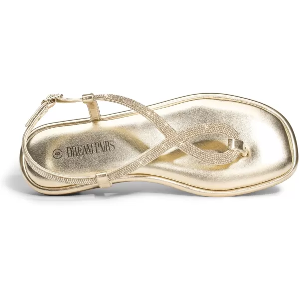 imageDREAM PAIRS Womens Flat Sandals Fashion Rhinestone Flat Sandals with Ankle Strap for Summers Dress CasualGold