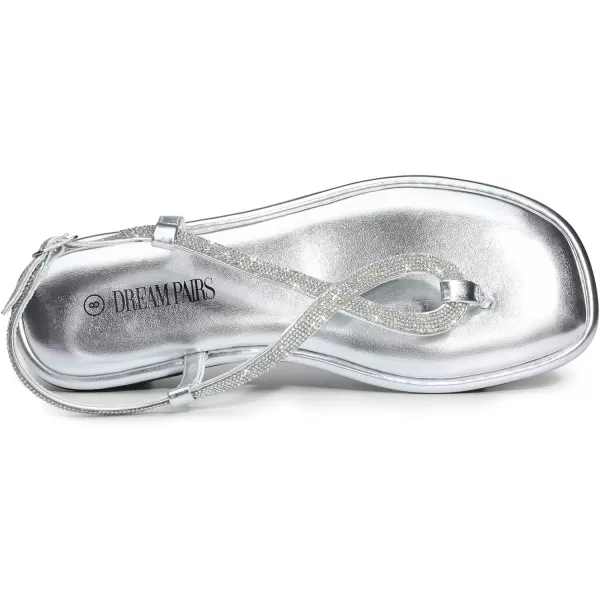 imageDREAM PAIRS Womens Flat Sandals Fashion Rhinestone Flat Sandals with Ankle Strap for Summers Dress CasualSilver