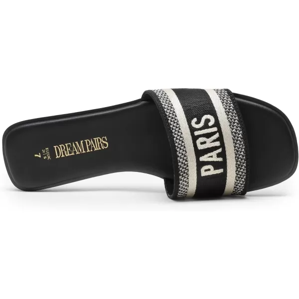 imageDREAM PAIRS Womens Flat Sandals Slip On Slides Sandals Square Open Toe Jacquard Braided Fashion Slides Casual Beach Slippers for SummerAll Black