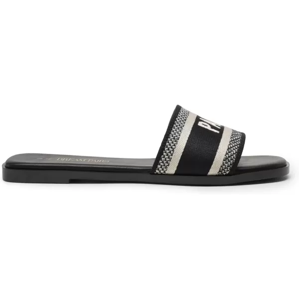 imageDREAM PAIRS Womens Flat Sandals Slip On Slides Sandals Square Open Toe Jacquard Braided Fashion Slides Casual Beach Slippers for SummerAll Black