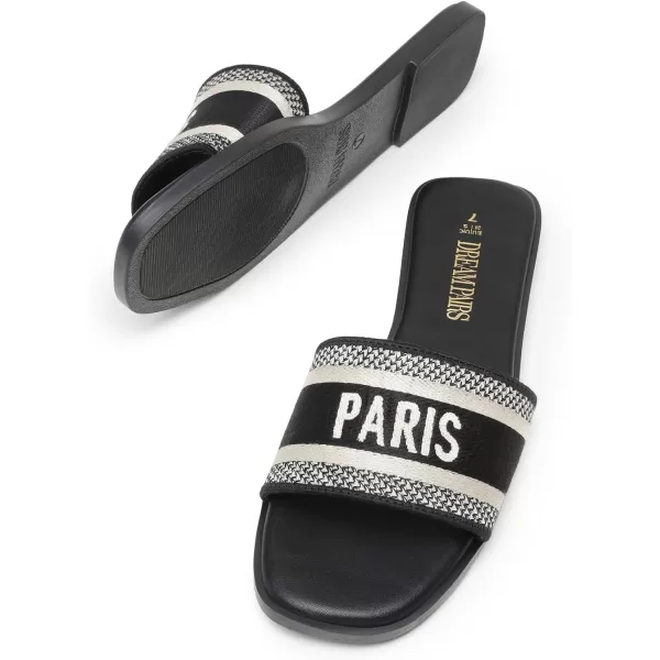 imageDREAM PAIRS Womens Flat Sandals Slip On Slides Sandals Square Open Toe Jacquard Braided Fashion Slides Casual Beach Slippers for SummerAll Black