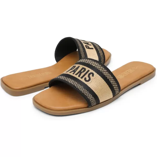 imageDREAM PAIRS Womens Flat Sandals Slip On Slides Sandals Square Open Toe Jacquard Braided Fashion Slides Casual Beach Slippers for SummerBlack