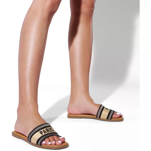 imageDREAM PAIRS Womens Flat Sandals Slip On Slides Sandals Square Open Toe Jacquard Braided Fashion Slides Casual Beach Slippers for SummerBlack