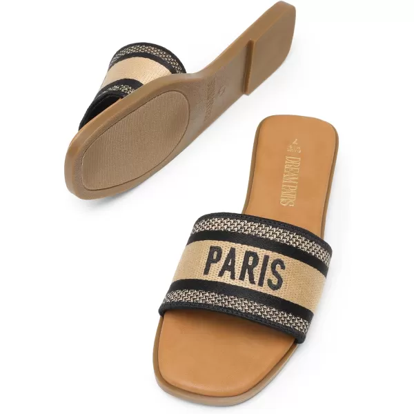 imageDREAM PAIRS Womens Flat Sandals Slip On Slides Sandals Square Open Toe Jacquard Braided Fashion Slides Casual Beach Slippers for SummerBlack