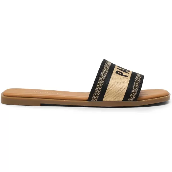 imageDREAM PAIRS Womens Flat Sandals Slip On Slides Sandals Square Open Toe Jacquard Braided Fashion Slides Casual Beach Slippers for SummerBlack