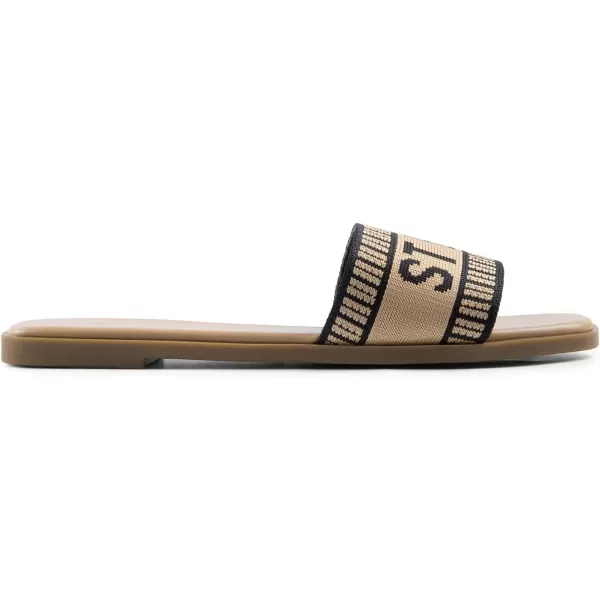 imageDREAM PAIRS Womens Flat Sandals Slip On Slides Sandals Square Open Toe Jacquard Braided Fashion Slides Casual Beach Slippers for SummerBlackBrownknit