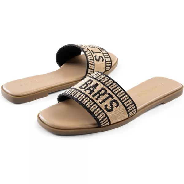 imageDREAM PAIRS Womens Flat Sandals Slip On Slides Sandals Square Open Toe Jacquard Braided Fashion Slides Casual Beach Slippers for SummerBlackBrownknit