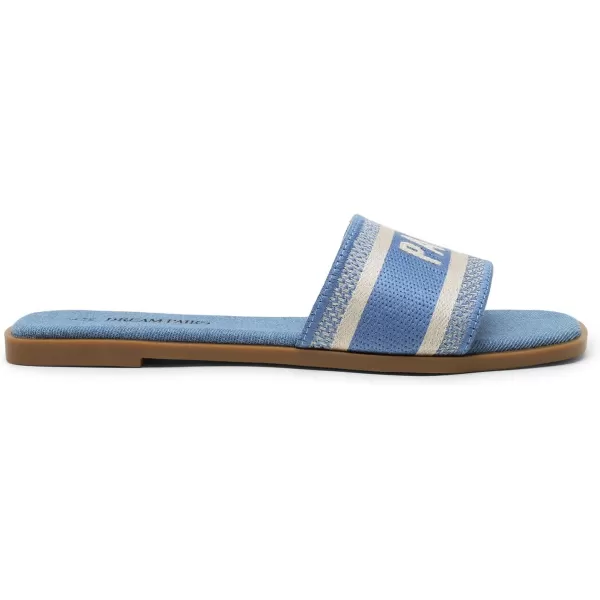 imageDREAM PAIRS Womens Flat Sandals Slip On Slides Sandals Square Open Toe Jacquard Braided Fashion Slides Casual Beach Slippers for SummerDenimcanvas