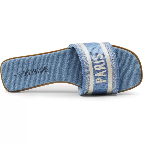 imageDREAM PAIRS Womens Flat Sandals Slip On Slides Sandals Square Open Toe Jacquard Braided Fashion Slides Casual Beach Slippers for SummerDenimcanvas