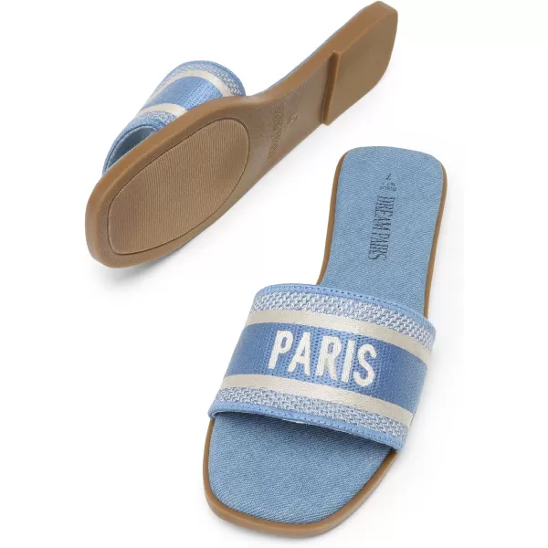 imageDREAM PAIRS Womens Flat Sandals Slip On Slides Sandals Square Open Toe Jacquard Braided Fashion Slides Casual Beach Slippers for SummerDenimcanvas