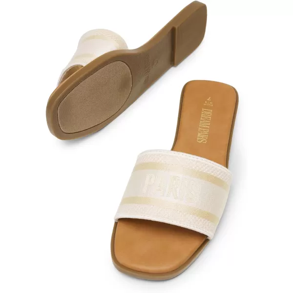 imageDREAM PAIRS Womens Flat Sandals Slip On Slides Sandals Square Open Toe Jacquard Braided Fashion Slides Casual Beach Slippers for SummerNude