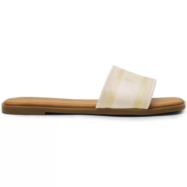 imageDREAM PAIRS Womens Flat Sandals Slip On Slides Sandals Square Open Toe Jacquard Braided Fashion Slides Casual Beach Slippers for SummerNude