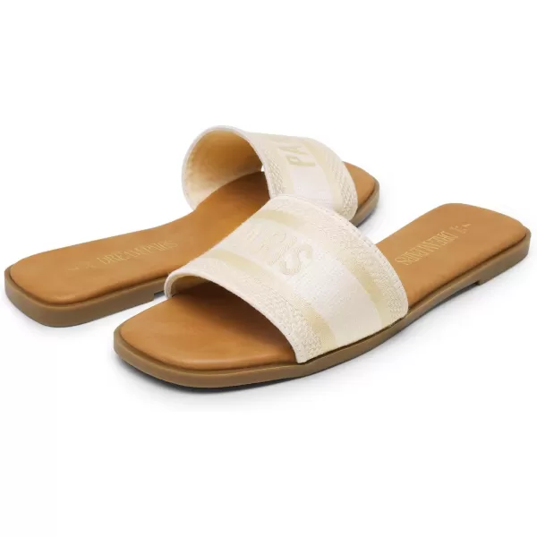 imageDREAM PAIRS Womens Flat Sandals Slip On Slides Sandals Square Open Toe Jacquard Braided Fashion Slides Casual Beach Slippers for SummerNude