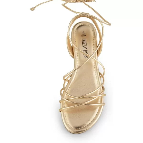 imageDREAM PAIRS Womens Flat Sandals Strappy Comfortable Dressy Summer LaceUp Gladiator SandalsGold