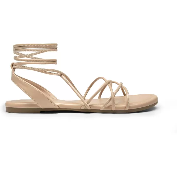 imageDREAM PAIRS Womens Flat Sandals Strappy Comfortable Dressy Summer LaceUp Gladiator SandalsNude