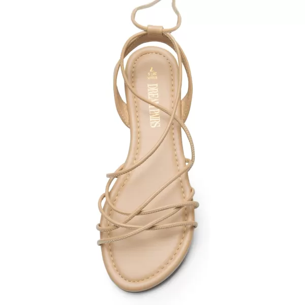 imageDREAM PAIRS Womens Flat Sandals Strappy Comfortable Dressy Summer LaceUp Gladiator SandalsNude
