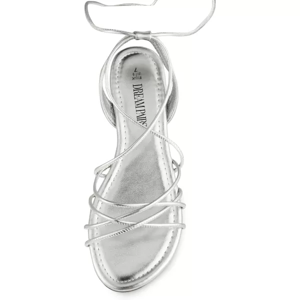 imageDREAM PAIRS Womens Flat Sandals Strappy Comfortable Dressy Summer LaceUp Gladiator SandalsSilver