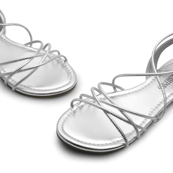 imageDREAM PAIRS Womens Flat Sandals Strappy Comfortable Dressy Summer LaceUp Gladiator SandalsSilver