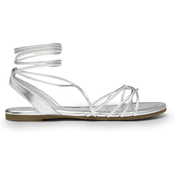 imageDREAM PAIRS Womens Flat Sandals Strappy Comfortable Dressy Summer LaceUp Gladiator SandalsSilver