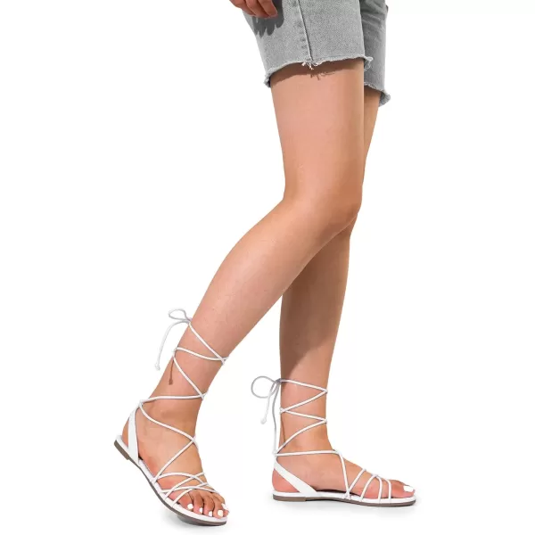 imageDREAM PAIRS Womens Flat Sandals Strappy Comfortable Dressy Summer LaceUp Gladiator SandalsWhite