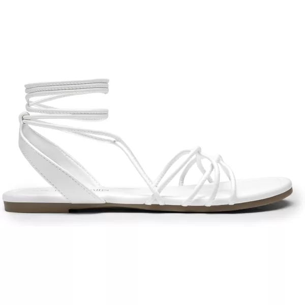 imageDREAM PAIRS Womens Flat Sandals Strappy Comfortable Dressy Summer LaceUp Gladiator SandalsWhite